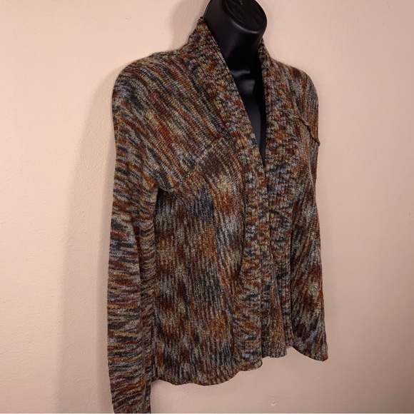 MEDIUM SONOMA BEIGE PRINT KNIT SWEATER LONG SLEEVE OPEN FRONT - Picture 3 of 11